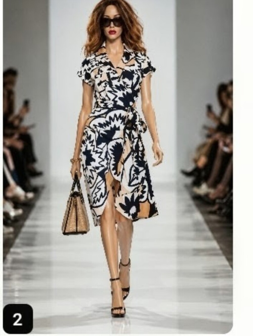 DIANE VON FURSTENBURG 10 L ABSTRACT COTTON SPANDEX WHITE TAN BLACK WRAP DRESS